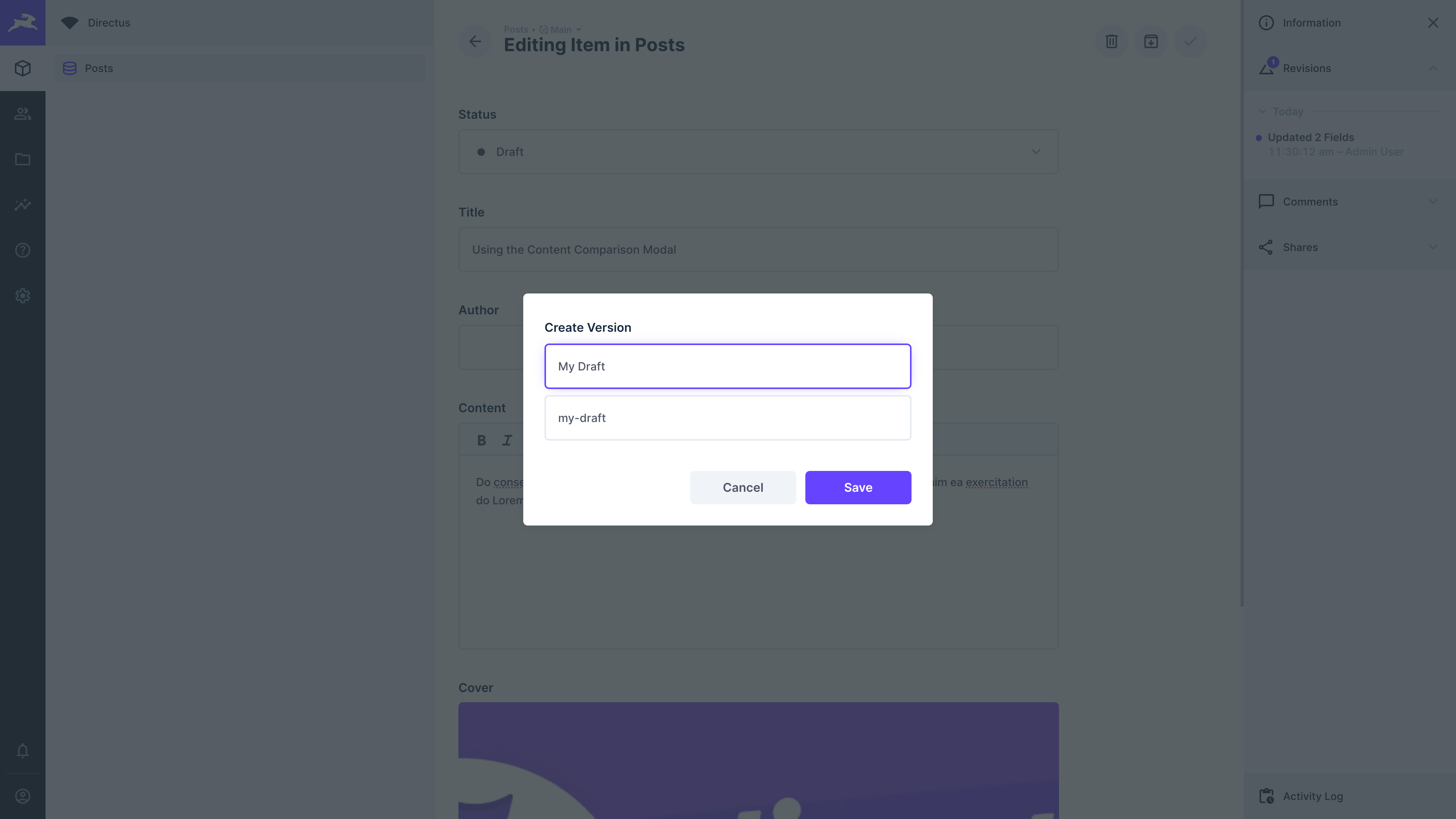 Creating a new version in the content module